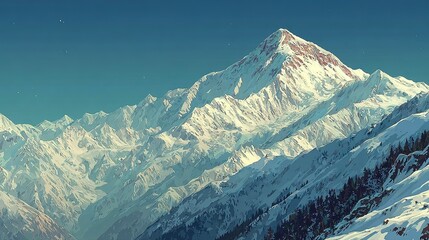 Snow-capped mountain range under a clear sky.
