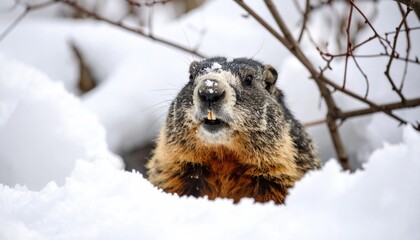A marmot in snowy forest