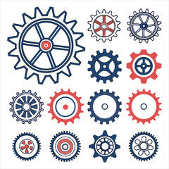 Collection of Colorful Outline Gears
