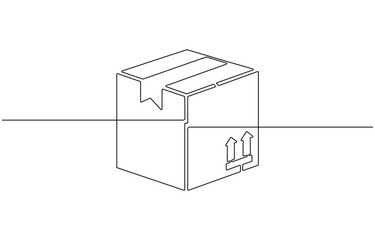 Cardboard box continuous one line drawing. Online shopping,  Single line drawing illustration of Opened carton box. Online shopping concept vector art. 