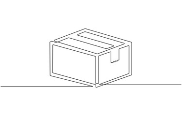 Cardboard box continuous one line drawing. Online shopping,  Single line drawing illustration of Opened carton box. Online shopping concept vector art. 