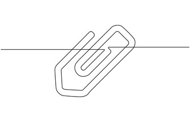 Continuous one line drawing of Paper clip. Single line drawing illustration of Metal paper clip,  Note paper pieces vector illustration on isolated background. Sheets of note papers sign business .