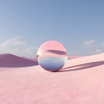 Abstract 3d transparent sphere in desert 
