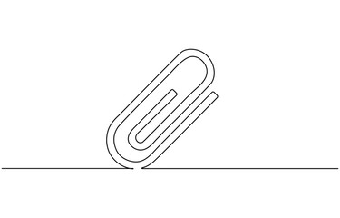 Continuous one line drawing of Paper clip. Single line drawing illustration of Metal paper clip,  Note paper pieces vector illustration on isolated background. Sheets of note papers sign business .