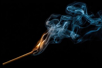 Burning matchstick, smoke swirls