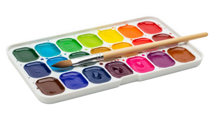 Watercolor Paint Palette With Brush