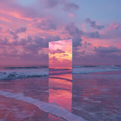 Abstract factasy and realistic mirror in desert, background, futuristic