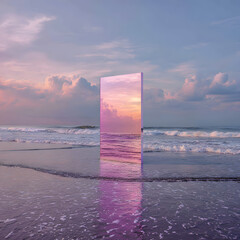 Abstract factasy and realistic mirror in desert, background, futuristic