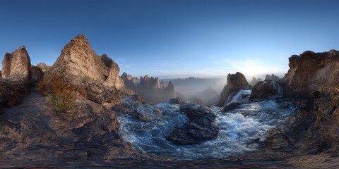 Fototapeta premium Panoramic waterfall adventure nature landscape hdr 360 degrees viewpoint hdri environment
