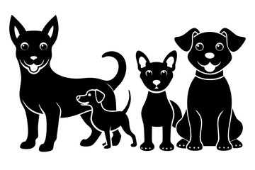 Vector art of silhouette of black and white dogs