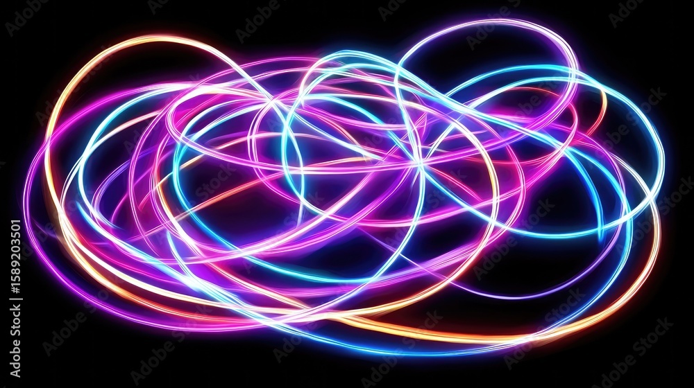 Fototapete smooth colorful curves of neon light creating a dramatic and energetic visual effect, perfect for di