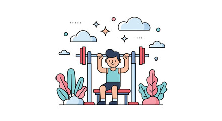 Obraz premium Man Bench Press Exercise Illustration Workout Gym Fitness