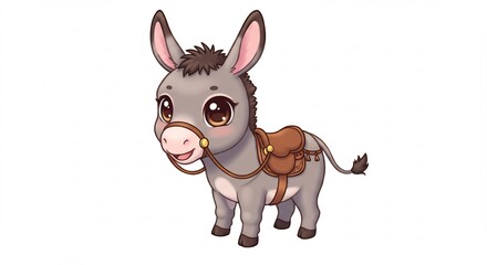 Obraz premium 愛らしい子ロバ 優しい光浴びて微笑む 可愛いイラスト. AI Generated