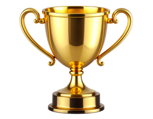 Shiny Golden 3D Trophy Cup Icon with Elegant Handles Isolated on Transparent Background PNG