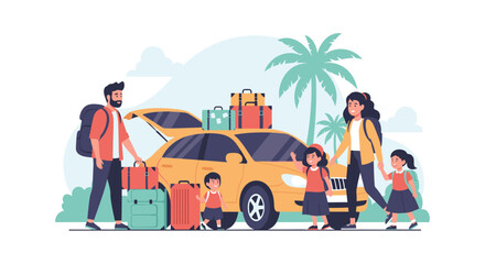 Fototapeta premium Family loading car for vacation, travel adventure together