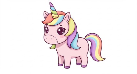 Naklejka premium 虹色たてがみ可愛い子馬 優しい光輝く魔法 (Niji-iro tategami kawaii komba yasashii hikari kagayaku mahou) Translation: Rainbow mane cute foal gentle light shining magic. AI Generated