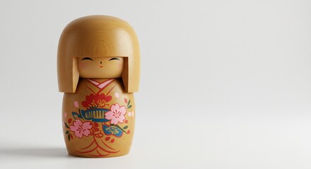 温かい光に照らされ、微笑む木彫りの少女 桜と小鳥が美しく彩る. AI Generated