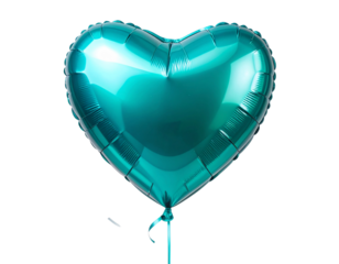  Turquoise Heart-Shaped Foil Balloon with Glossy Shine Isolated on Transparent Background PNG   