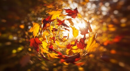 黄金色紅葉渦巻く秋光 輝く葉影幻想的. AI Generated