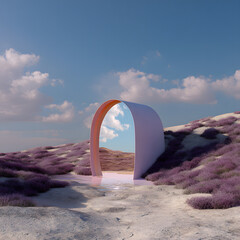 Abstract factasy and realistic mirror in desert, background, futuristic