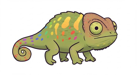 鮮やか虹色カメレオン 愛らしい姿 優しい光彩. AI Generated