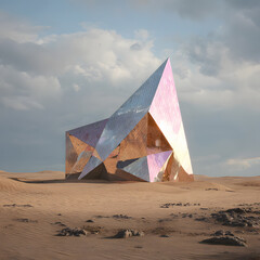 Abstract factasy and realistic mirror in desert, background, futuristic