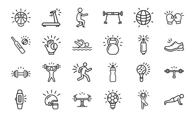 Dynamic Collection of Sports and Fitness Line Icons Perfect for Gyms, Health Apps, and Athletic Branding