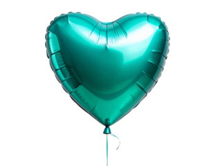  Turquoise Heart-Shaped Foil Balloon with Glossy Shine Isolated on Transparent Background PNG