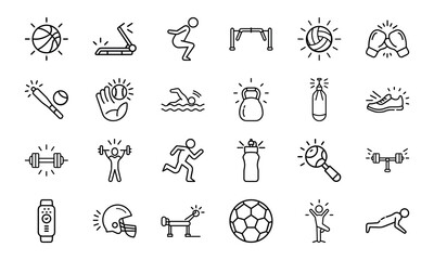 Dynamic Collection of Sports and Fitness Line Icons Perfect for Gyms, Health Apps, and Athletic Branding