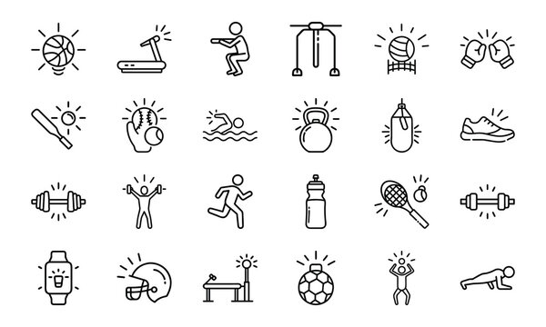 Dynamic Collection of Sports and Fitness Line Icons Perfect for Gyms, Health Apps, and Athletic Branding