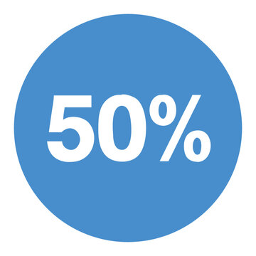 Fifty percent off sale discount promotion special offer limited time deal blue circle white text