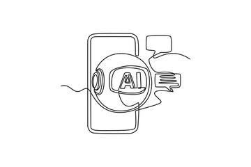 Chat Bot sign for support service. AI chat concept. Single line draw design. Vector graphic illustration