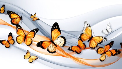 Butterflies flowing on abstract waves