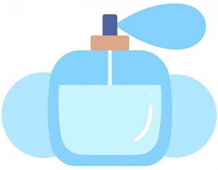 Fototapeta premium Flat Perfume Bottle with Cloud Shape and Transparent Blue Liquid Against White Background