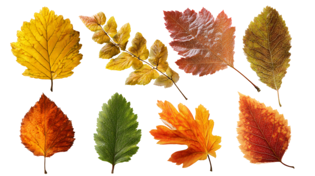 Autumn foliage colorful leaves on transparent background