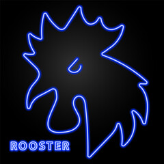 rooster neon sign, modern glowing banner design, colorful modern design trends on black background. Vector illustration.
