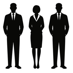 Three business people silhouettes black white