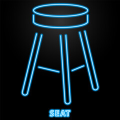 seat neon sign, modern glowing banner design, colorful modern design trends on black background. Vector illustration.