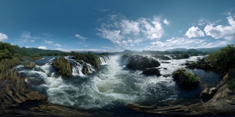 Obraz premium Stunning waterfall cascade nature landscape 360 degrees hdr panorama scenic view