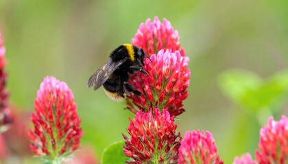 Bee on a vibrant clover flower cluster