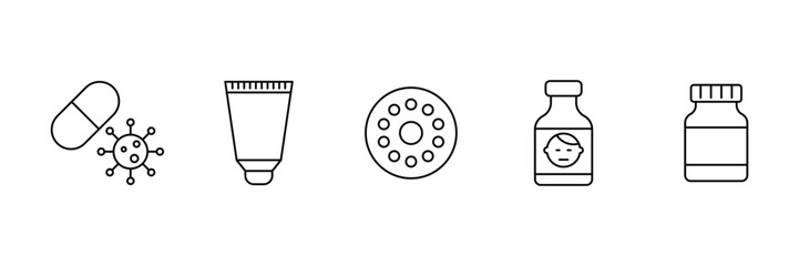 Modern healthcare virus medicine pharmaceutical products treatment icon vector illustration set.