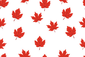 Red Maple Leaves Seamless Pattern White Background