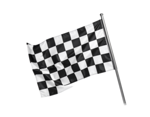 Classic black and white checkered racing flag waving, isolated on white background PNG