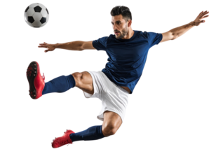  “Soccer Player Mid-Kick with Flying Ball, isolated on transparent background”