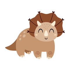 Dinosaur clipart, Cute triceratops isolated cartoon character in pastel hand drawn style.