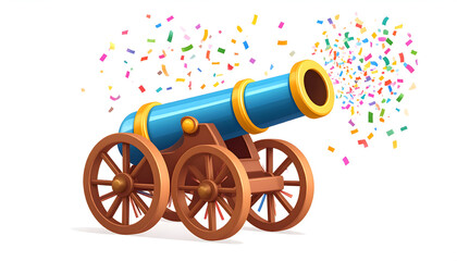 Blue Cannon Shooting Colorful Confetti Festive Celebration Illustration