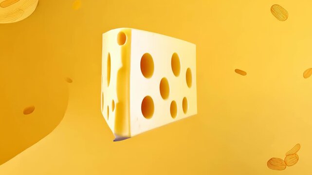 Swiss Cheese Slice on Yellow Background
