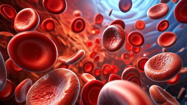 Medical background with red blood cells floating through the vascular structure