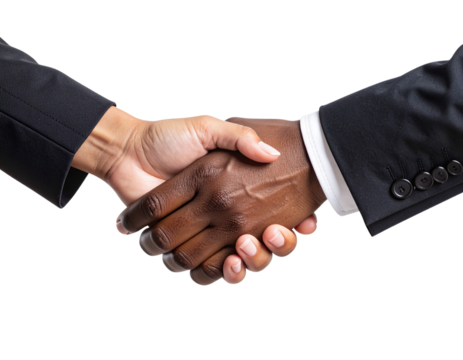 Close-Up of African and American Hands in Handshake, unity concept, isolated” - Powered by Adobe