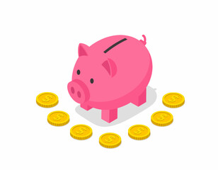 Money Saving Isometric Icon with Piggy Bank